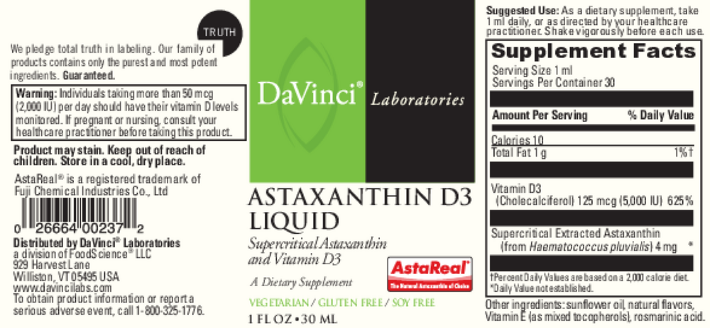 Astaxanthin D3 Liquid 1oz