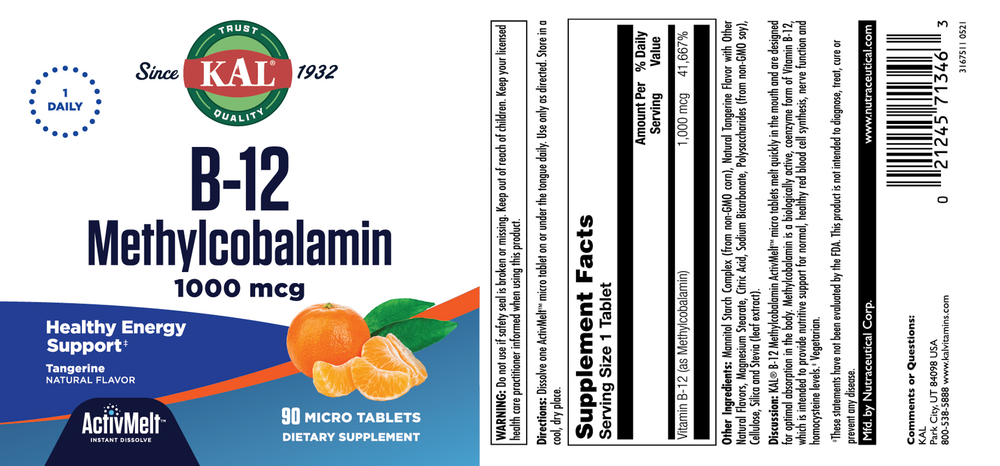 B-12 Methyl 1,000 mcg Tangerine