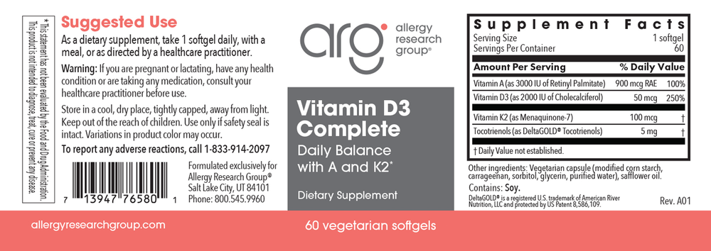 Vitamin D3 Complete Daily Balance with A and K2