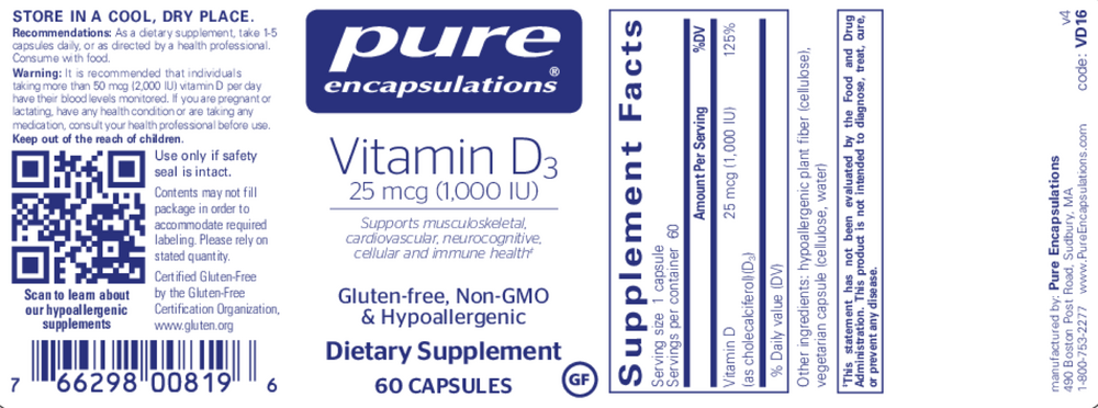 Vitamin D3  25mcg (1,000IU)