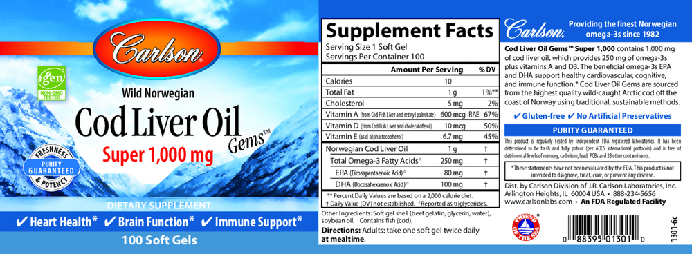 Cod Liver Oil Gems™, Super 1,000 mg