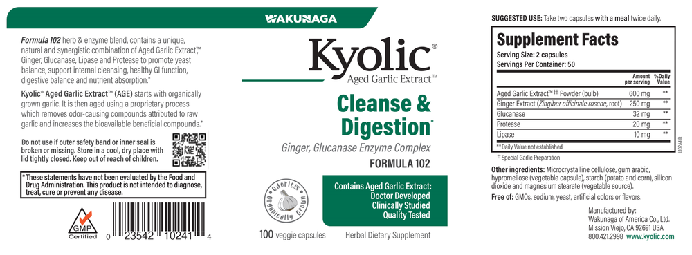 Kyolic Aged Garlic Extract Formula 102 - Candida Cleanse & Digestion