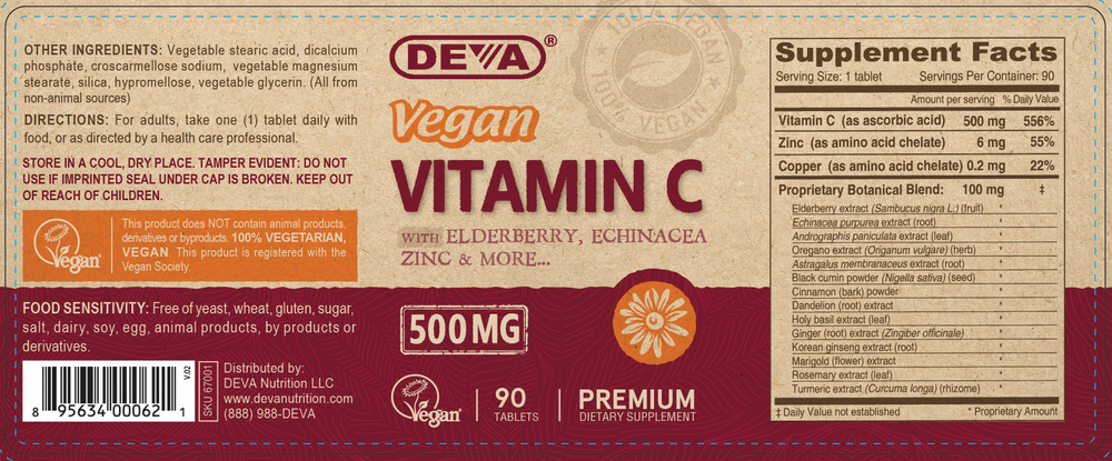 Vegan Vitamin C  500mg + Elderberry