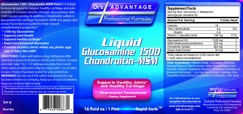 Liquid Glucosamine 1500-Chondroitin-MSM