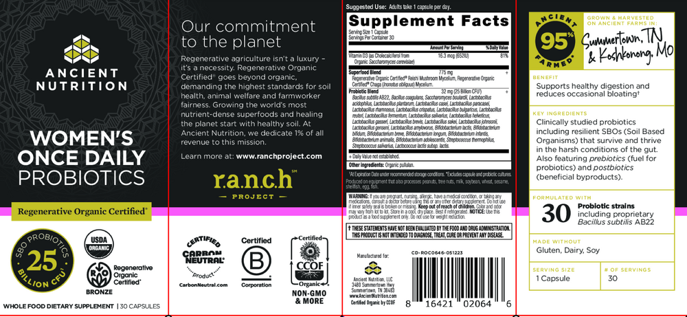 Regenerative Organic Certified Women’s Once Daily Probiotics 25B