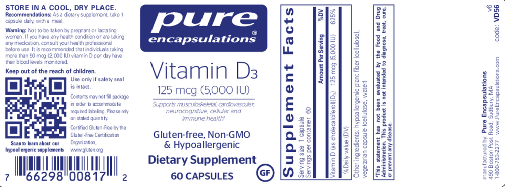 Vitamin D3  125mcg (5,000IU)