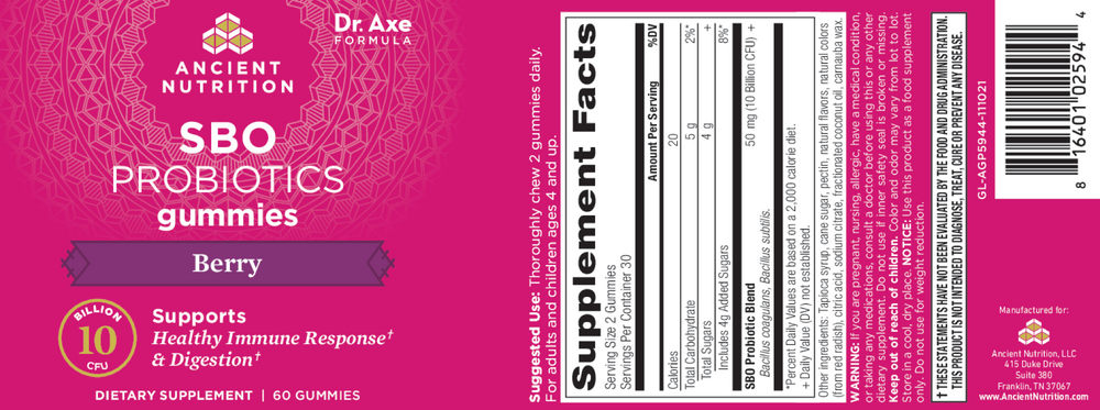 SBO Probiotic Gummies, Berry