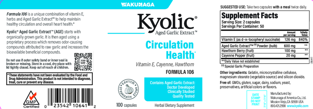 Kyolic Aged Garlic Extract Formula 106 - Circulation