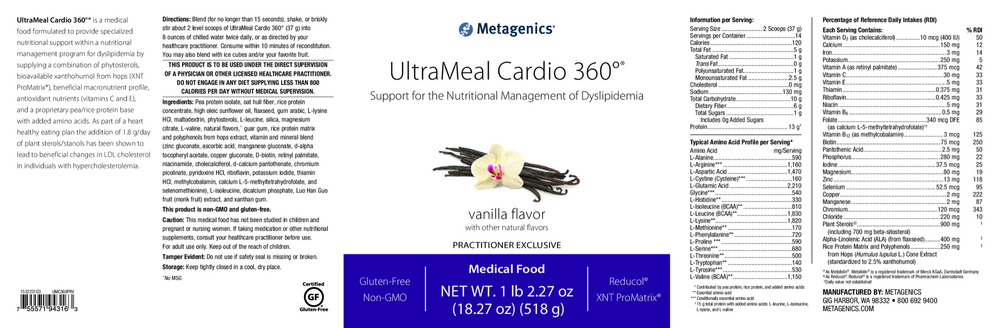 UltraMeal Cardio 360°® Pea & Rice Protein, Vanilla (California Only)
