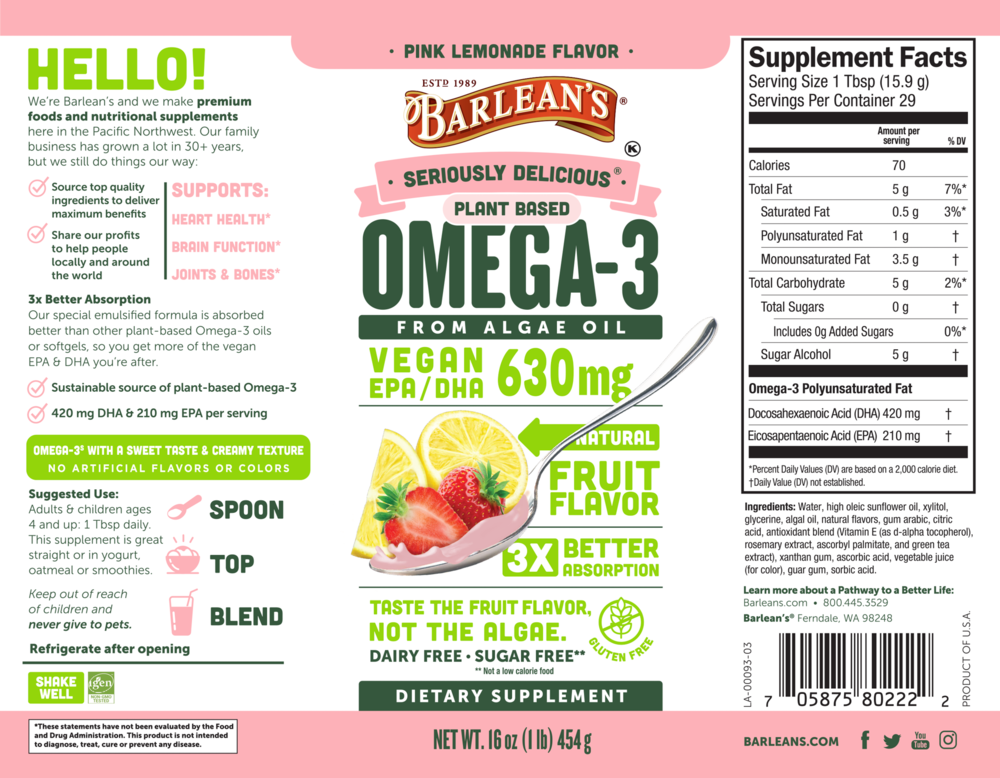Seriously Delicious Omega-3 from Algae Oil Pink Lemonade