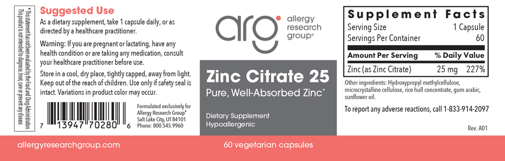 Zinc Citrate 25mg
