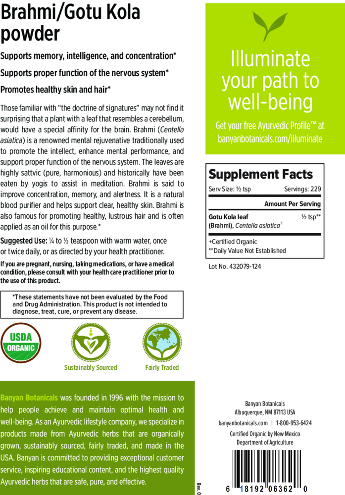 Brahmi/Gotu Kola Leaf Pwdr Organic