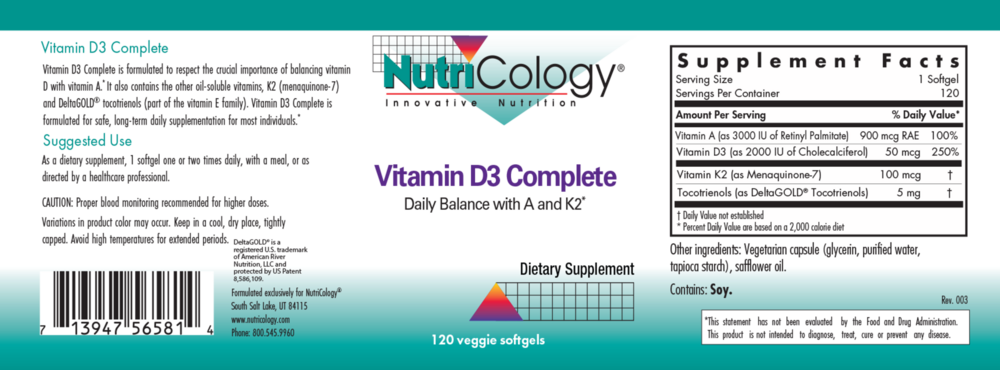 Vitamin D3 Complete Daily Balance with A and K2