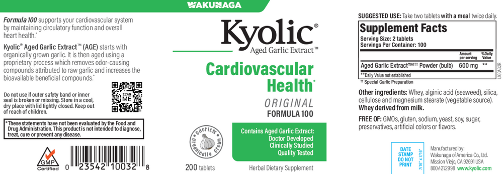 Kyolic Aged Garlic Extract Formula 100 - Cardio Tablets