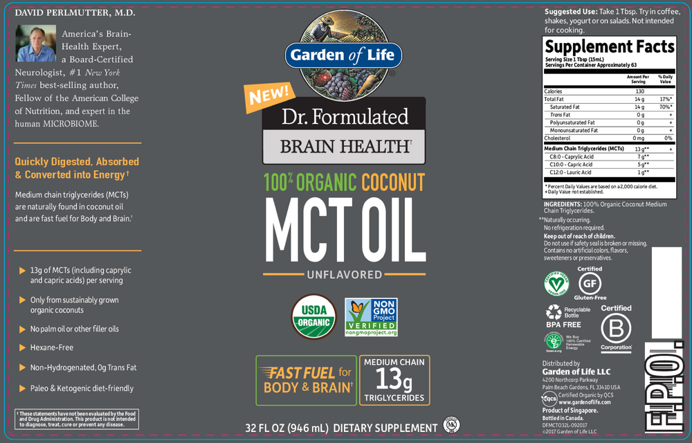 Dr. Formulated Brain Health 100% Organic Coconut MCT Oil