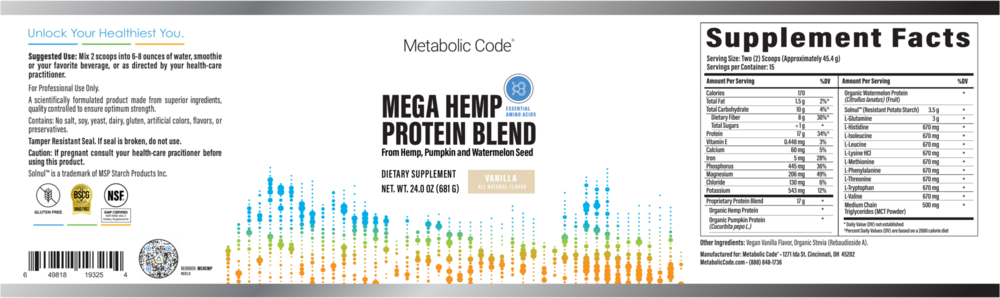 Mega Hemp Protein, Vanilla