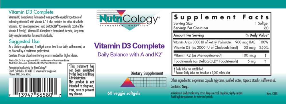 Vitamin D3 Complete Daily Balance with A and K2