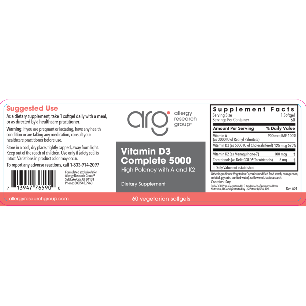 Vitamin D3 Complete 5000 High Potency with A and K2