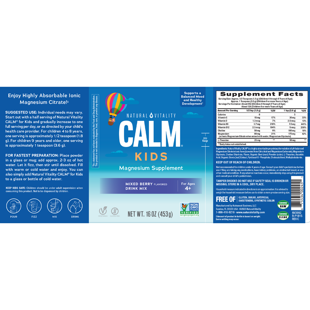 CALM Kids Magnesium Supplement, Mixed Berry