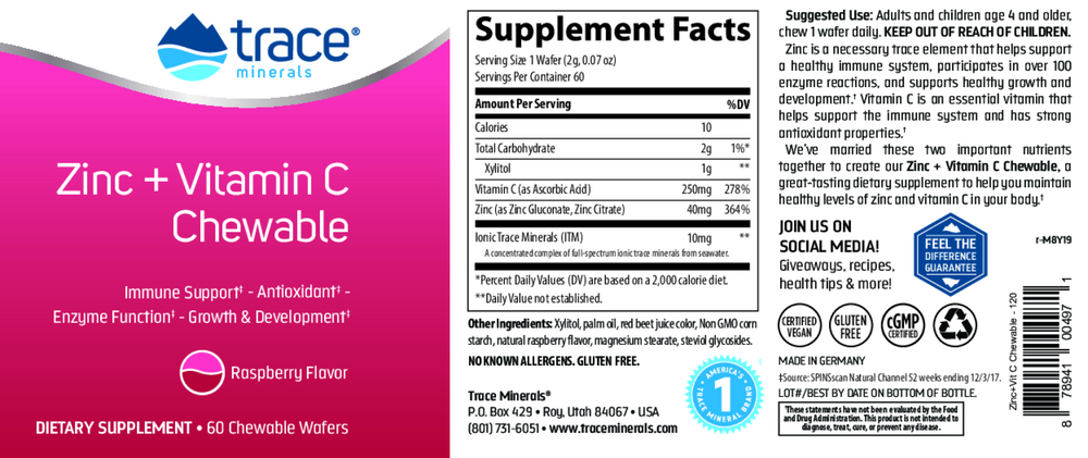 Zinc + Vitamin C Chewable - Raspberry