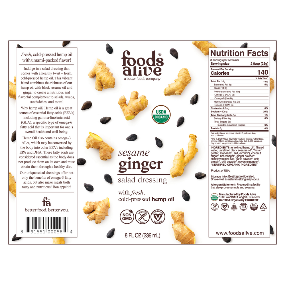 Sesame Ginger Salad Dressing Organic