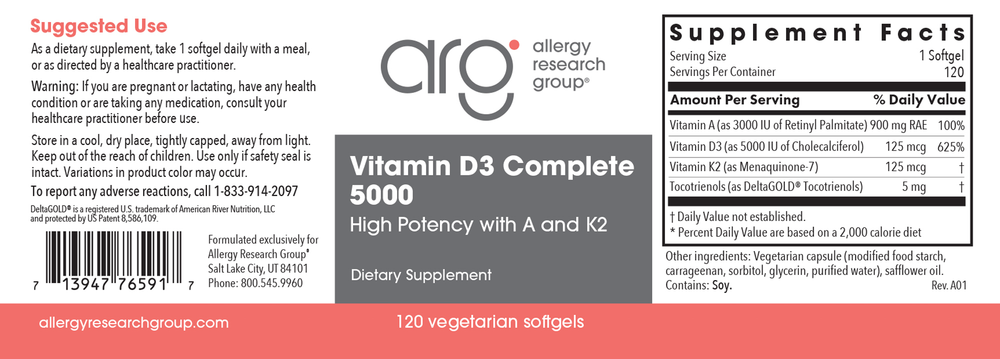 Vitamin D3 Complete 5000 High Potency with A and K2