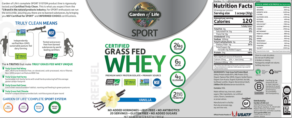 SPORT Grass Fed Whey Protein - Vanilla