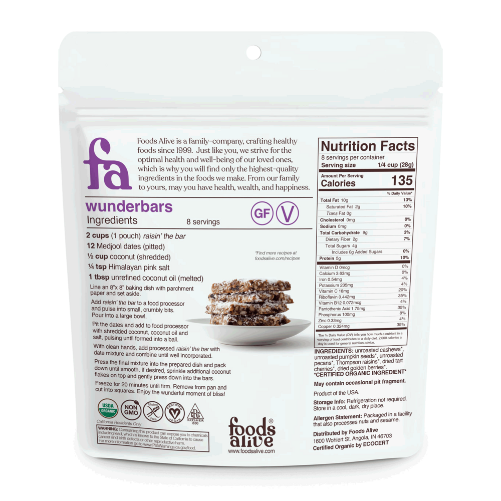 Raisin’ the bar trail mix Organic pouch