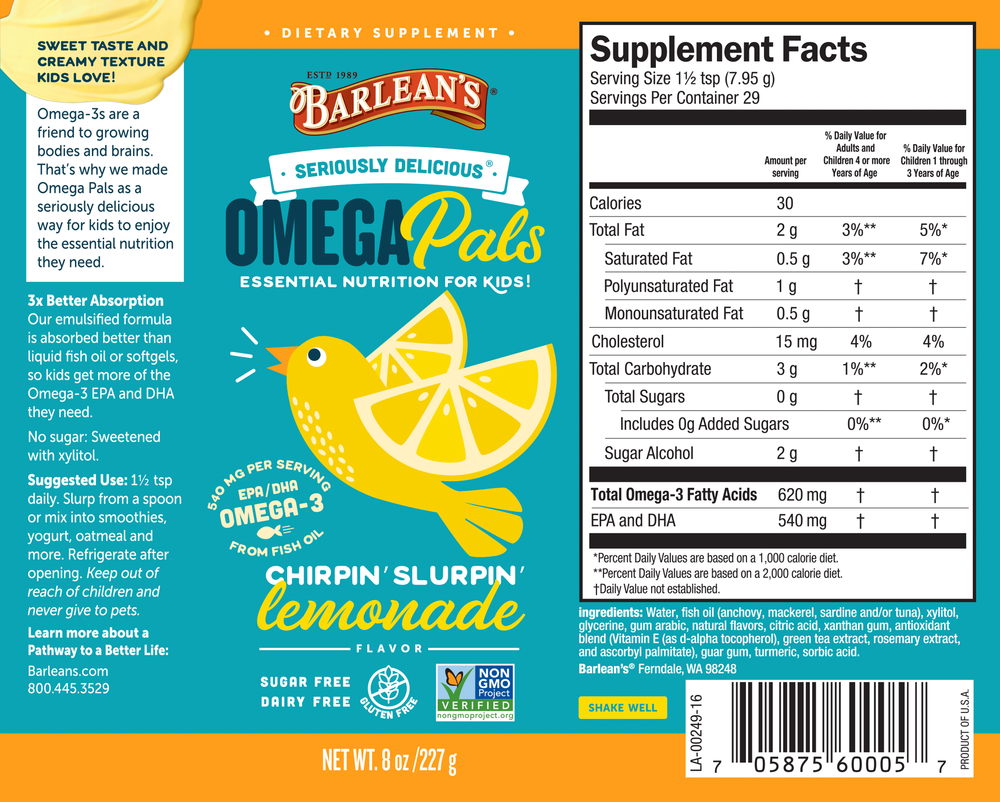 Seriously Delicious Omega Pals Chirpin' Slurpin' Lemonade Fish Oil
