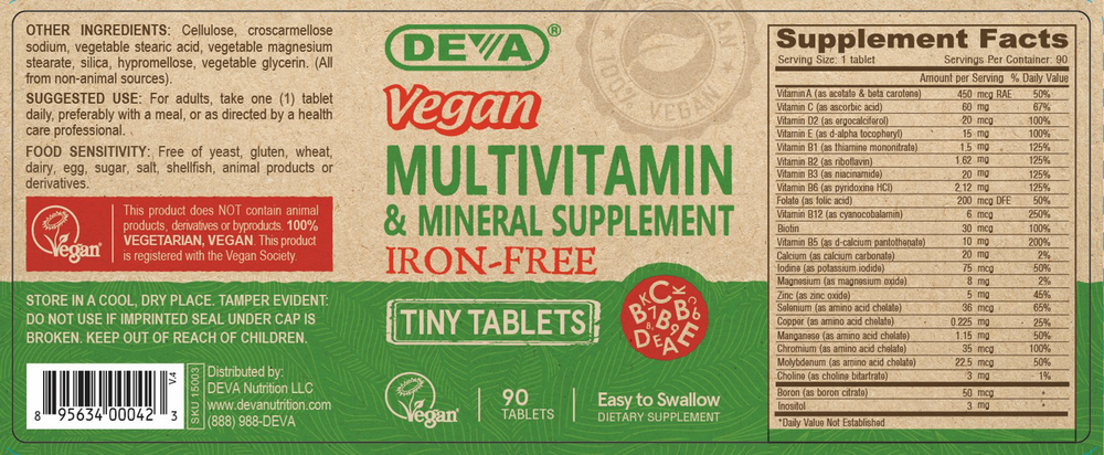 Vegan Tiny Tablets Multivitamin (Iron-Free)