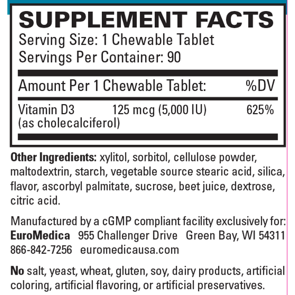 Vitamin D3 - 5,000 IU - Chewable Mixed Berry