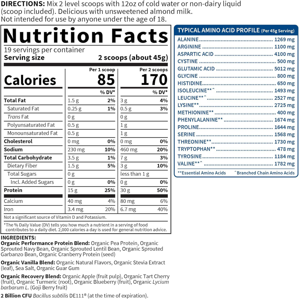 SPORT Organic Plant-Based Protein, Vanilla