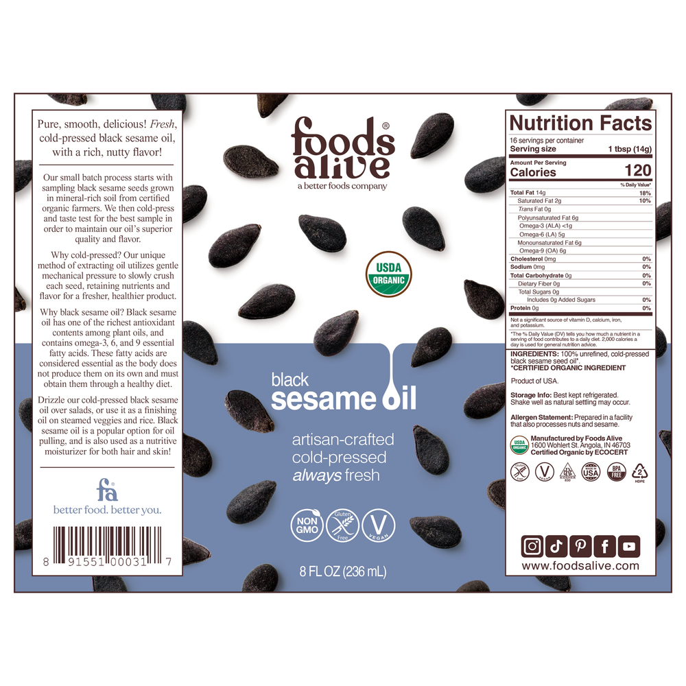 Black Sesame Seed Oil Organic