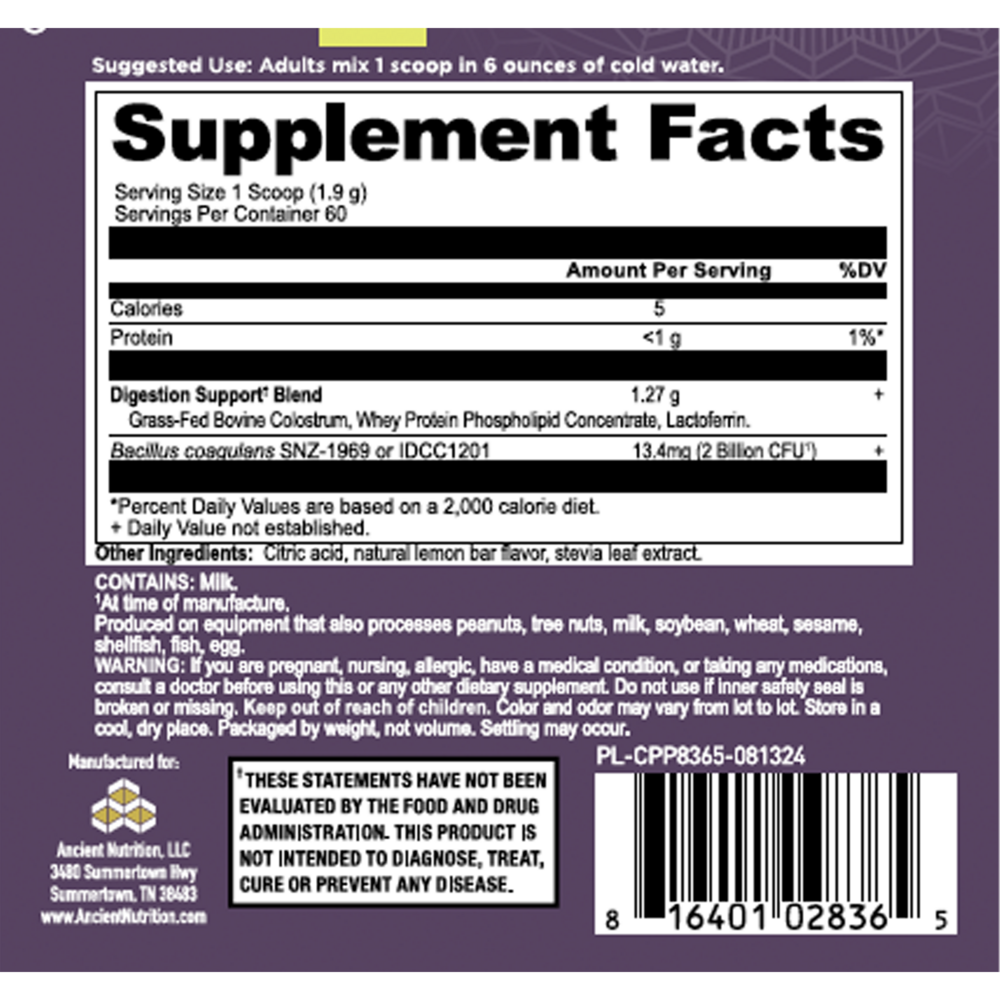 Colostrum Powder Gut & Immune System Health, Lemon Bar Flavor