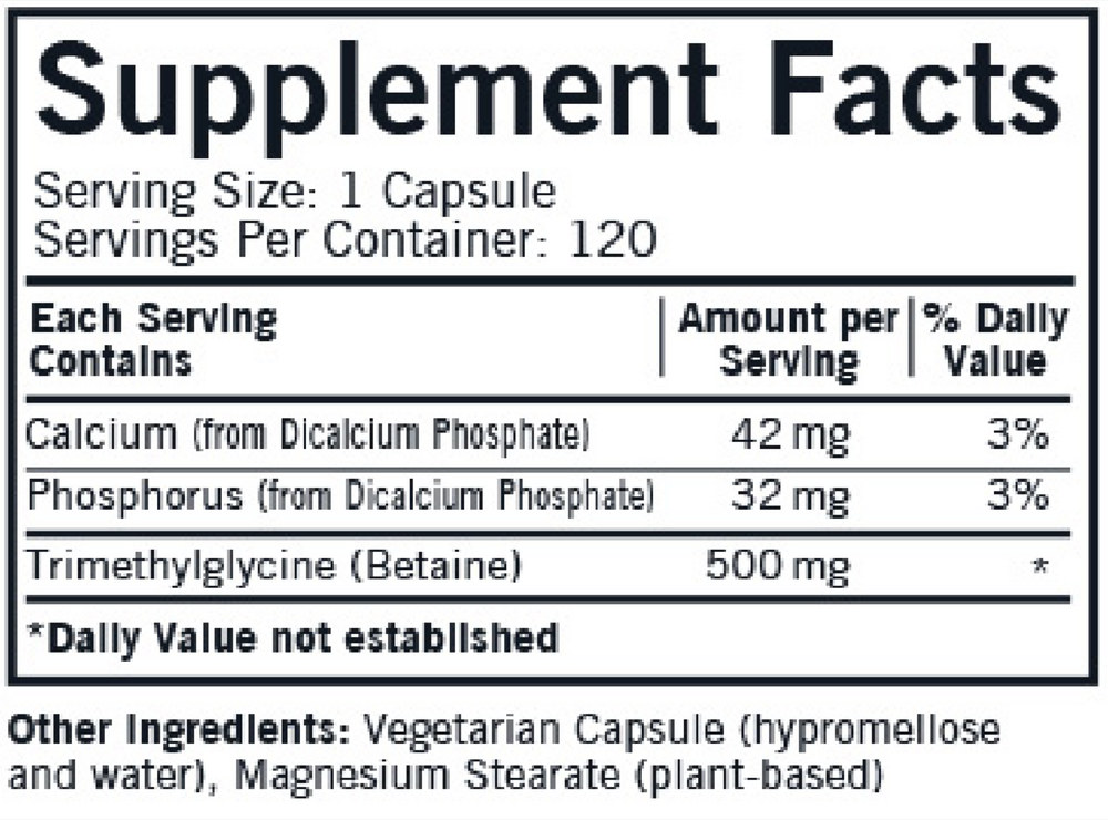 TMG (Trimethylglycine) 500 mg Capsules - Hypoallergenic