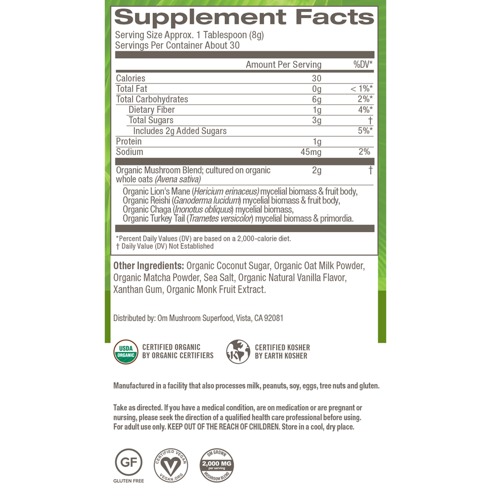 Superfood Mushroom Blend, Matcha Latte