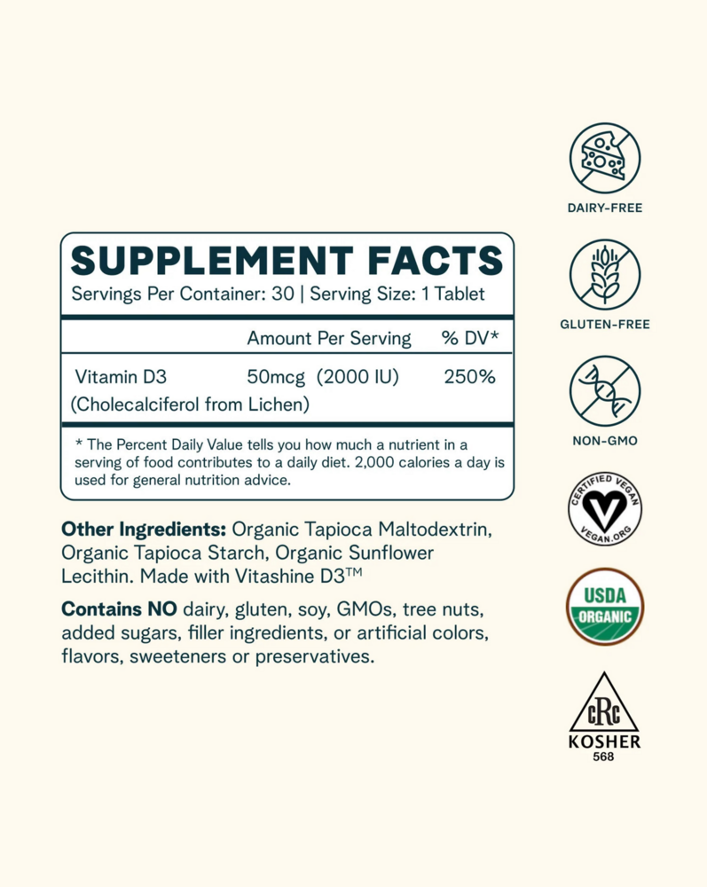 Sol food Plant-based Vitamin D3 Tablets, 50mcg (2000 IU)