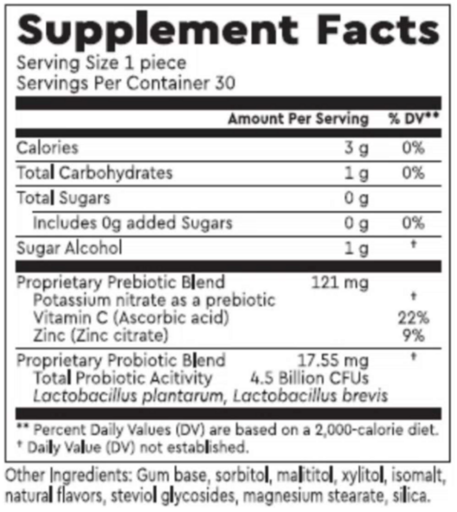 Prebiotic Nitrate Chewing Gum 30 pieces