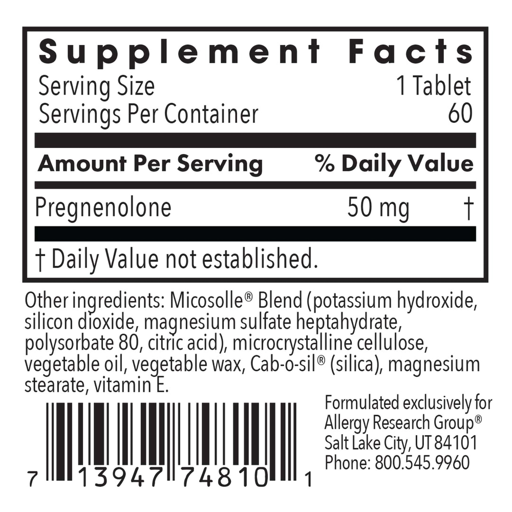 Pregnenolone 50mg Micronized Lipid Matrix