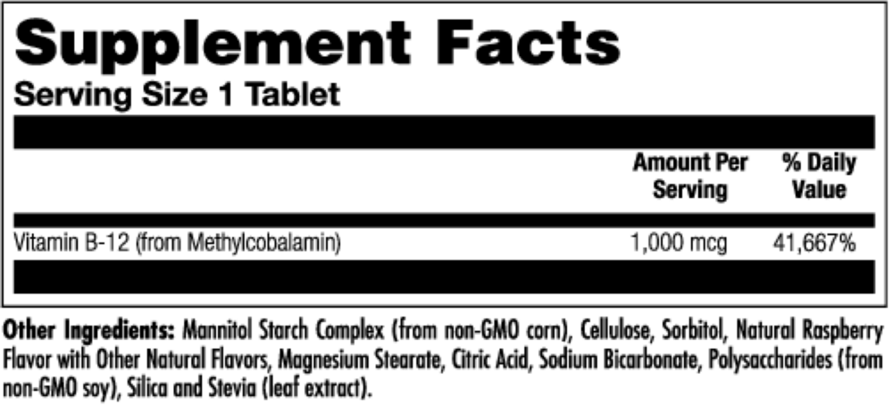 B12 Methylcobalamin 1,000 mcg Raspberry