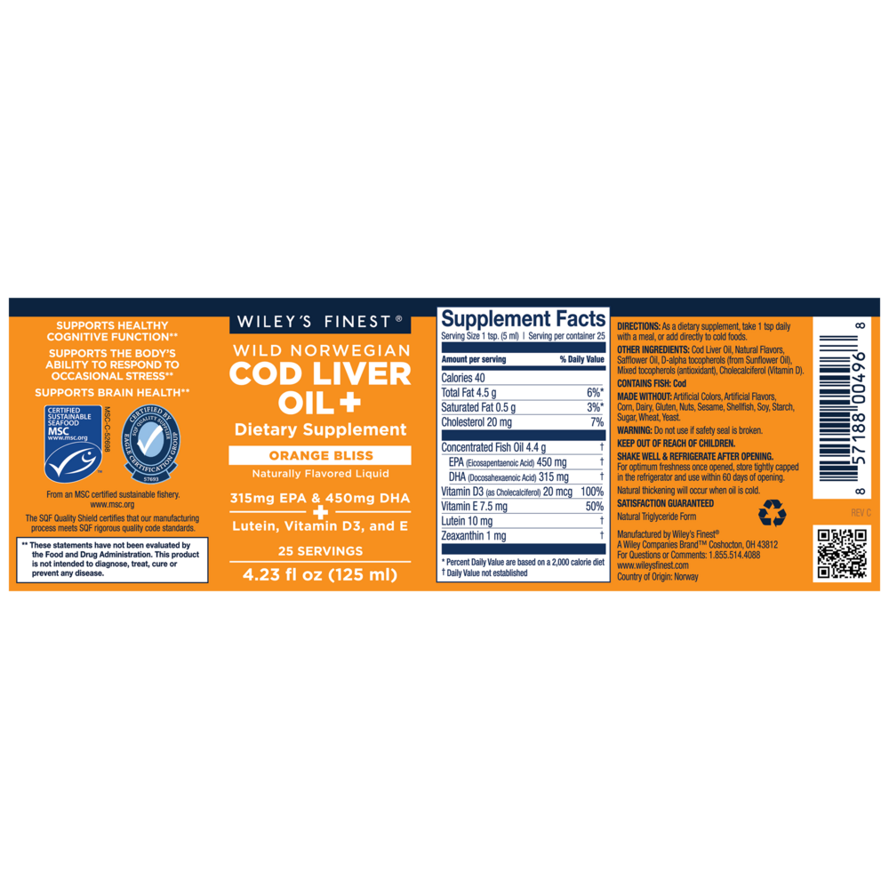 Wild Norwegian Cod Liver Oil+, Orange Bliss Flavor