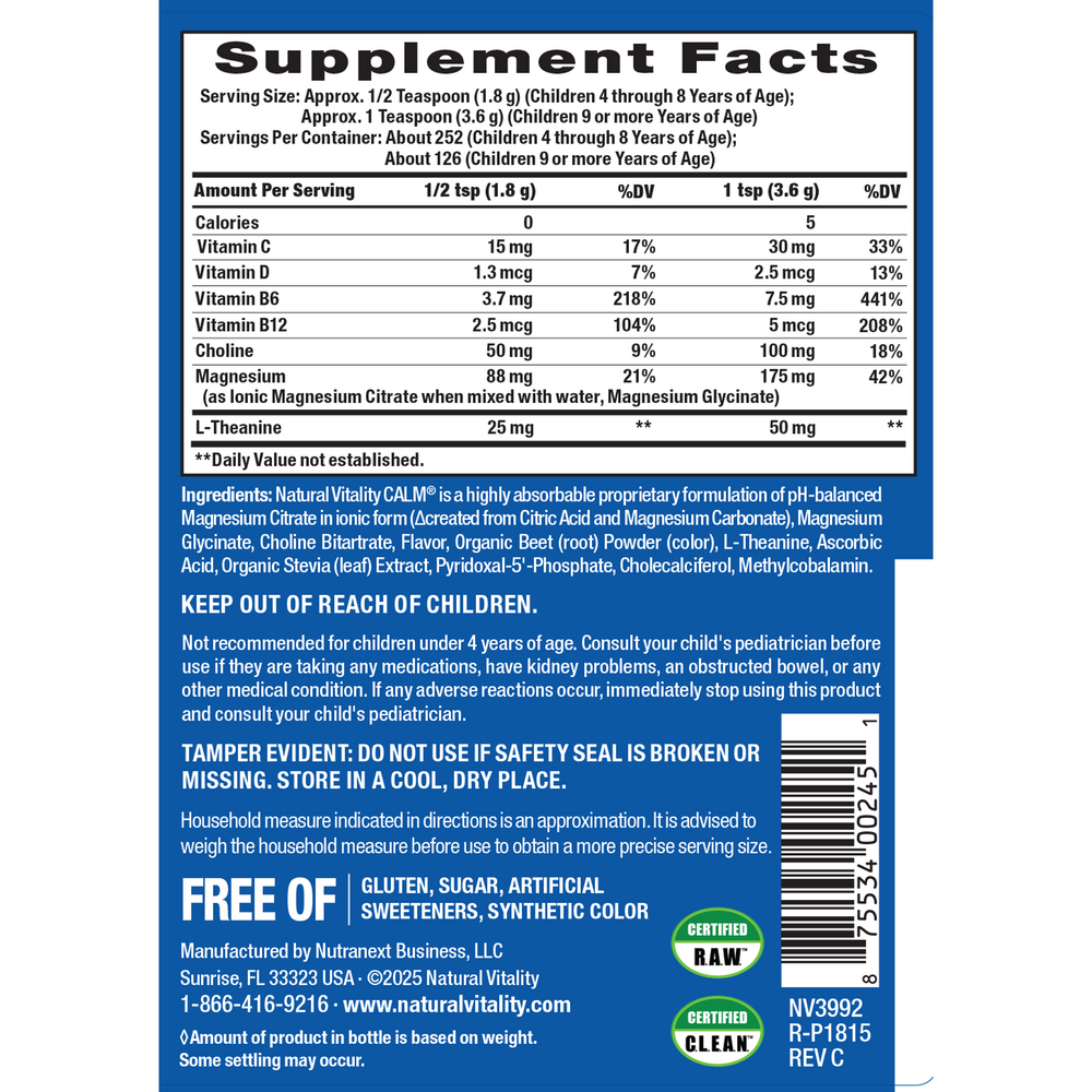CALM Kids Magnesium Supplement, Mixed Berry