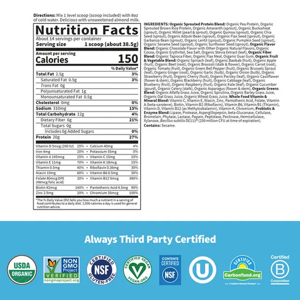 Raw Organic Meal Plant-Based Chocolate Flavor