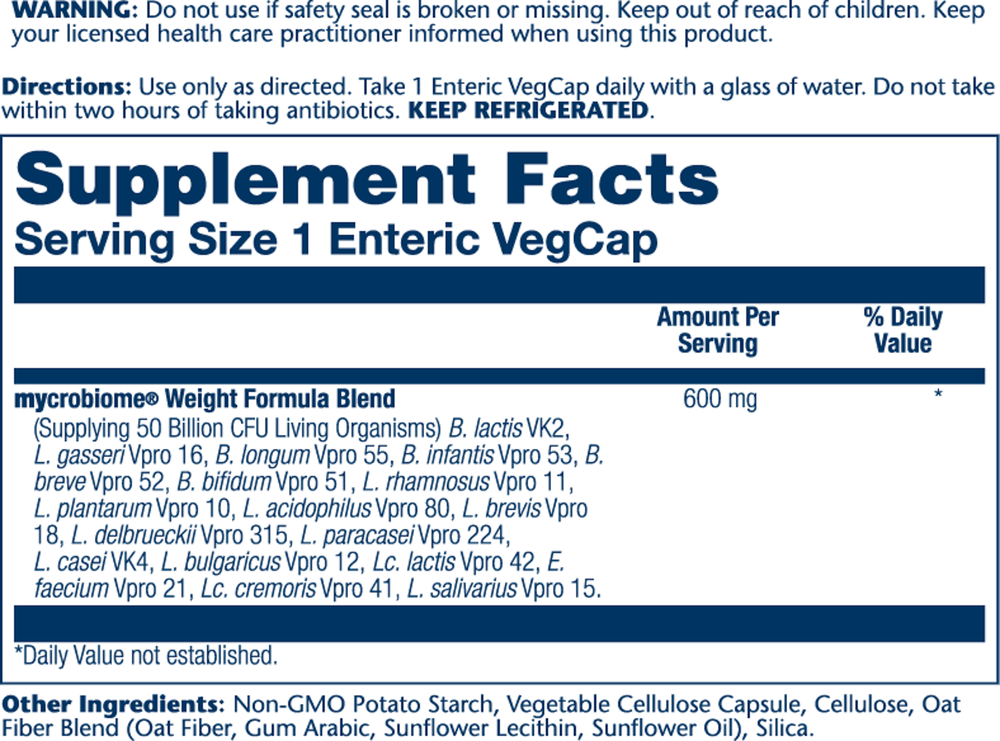 Mycrobiome Probiotic Weight Formula 50B Once Daily (F)