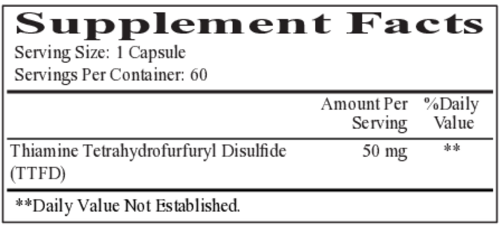 All Thiamine  (fat soluble B1 - TTFD, 50 mg capsule)